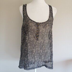 PJK Patterson J Kincaid Top Tank 1/2 Button Back Zip Sheer Hi-Lo Hem Black Large
